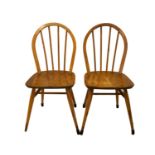 Pair Ercol Windsor Style Stick Back Side Chairs with elm seats (2) CONDITION REPORT one with label