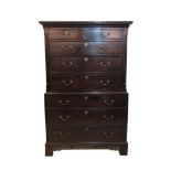C18th Mahogany Chest of Chest, top section with 2 small & 3 long graduated drawers under dentil