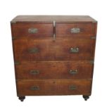 C19th Oak Military Chest in 2 parts, lower section with 2 long drawers, top section with 2 short & 1