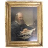 C18th Oil on Canvas Portrait Gentleman reading book with hour glass from Balthasar Denner Workshop