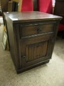 POT CUPBOARD OR BEDSIDE TABLE WITH CARVED LINENFOLD DECORATION, WIDTH 52CM APPROX