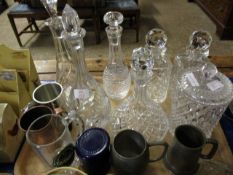 TRAY OF GOOD QUALITY CUT GLASS DECANTERS ETC