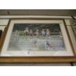 TWO PINE FRAMED PRINTS OF CHILDREN