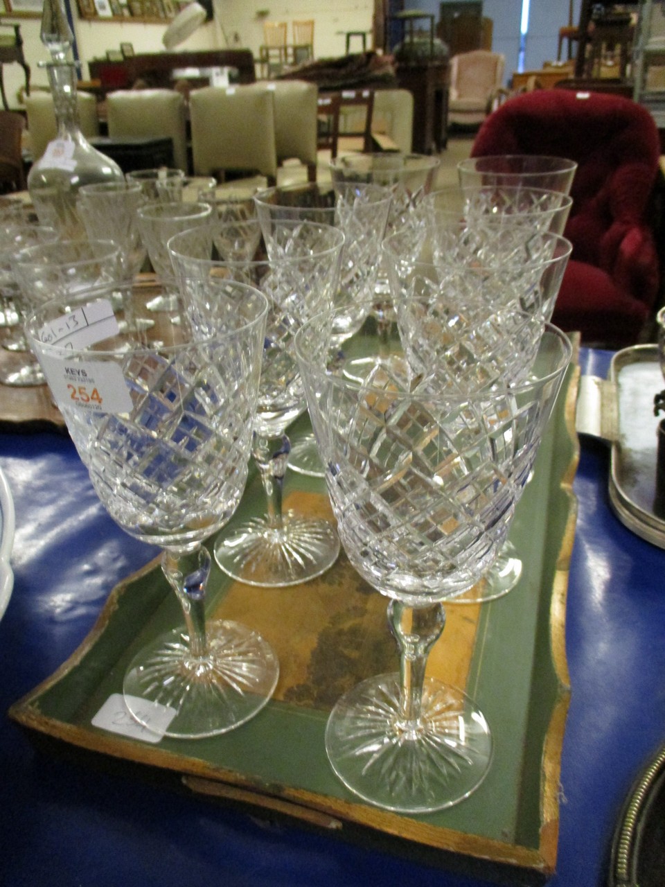 SET OF EIGHT CUT GLASS WINE GLASSES