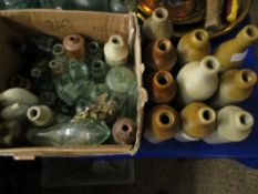 BOX CONTAINING MIXED GLASS BOTTLES, STONEWARE BREWERY BOTTLES ETC