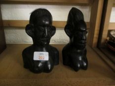 PAIR OF AFRICAN EBONY CARVED HEADS