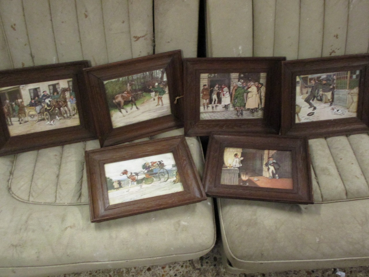 OAK SET OF SIX FRAMED CARICATURE PRINTS