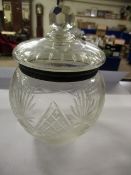 CUT GLASS AND SILVER MOUNTED LIDDED JAR