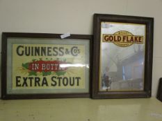 GOLD FLAKE OAK FRAMED MIRROR TOGETHER WITH A REPRODUCTION GUINNESS & CO EXTRA STOUT (2)