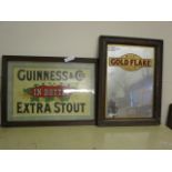 GOLD FLAKE OAK FRAMED MIRROR TOGETHER WITH A REPRODUCTION GUINNESS & CO EXTRA STOUT (2)