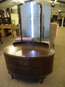 OAK TRIPLE MIRRORED BACK DRESSING CHEST OF OVAL FORM WITH TWO DRAWERS RAISED ON PAD FEET