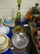 MIXED LOT OF GLASS DECANTER, BOWLS, HORS D’OEUVRES DISH ETC