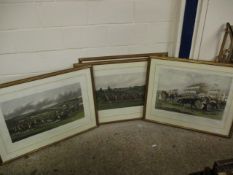 FOUR LARGE GILT FRAMED HORSE RACING PRINTS