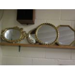 GROUP OF FOUR VARYING SIZED MIRRORS TO INCLUDE TWO CIRCULAR, HEXAGONAL ONE AND A RIBBON TOPPED