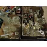 TWO BOXES OF MIXED GLASS WARES, DISHES, INK BOTTLES, PART CRUET SETS ETC (2)