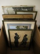 BOX CONTAINING MIXED SILHOUETTES, PRINTS, PICTURES ETC