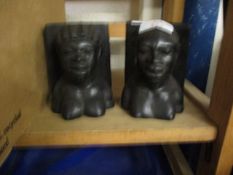 PAIR OF EBONISED AFRICAN BOOKENDS