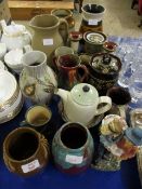 QUANTITY OF VASES, DENBY JUG, STUDIO POTTERY VASES ETC