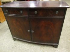 MAHOGANY BOW FRONTED SIDEBOARD WITH TWO DRAWERS OVER TWO CUPBOARD DOORS WITH RINGLET HANDLES