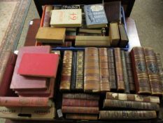 THREE BOXES OF MIXED BOOKS, SOME WITH DECORATIVE BINDINGS ETC