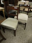 NEAR PAIR OF EDWARDIAN BAR BACK DINING CHAIRS WITH UPHOLSTERED SEATS AND TAPERING SQUARE LEGS