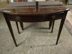 GEORGIAN MAHOGANY AND SATINWOOD BANDED SIDE TABLE WITH SINGLE DRAWER ON TAPERING SQUARE LEGS