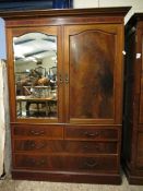 EDWARDIAN MAHOGANY AND SATINWOOD BANDED WARDROBE WITH ONE MIRRORED DOOR AND PANELLED DOOR ABOVE