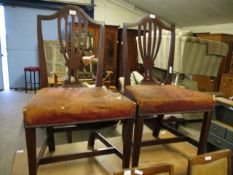 MAHOGANY FRAMED SPLAT BACK DINING CHAIR WITH RED UPHOLSTERED SEATS