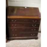 GEORGIAN MAHOGANY DROP FRONTED BUREAU WITH FOUR FULL WIDTH DRAWERS RAISED ON BRACKET FEET