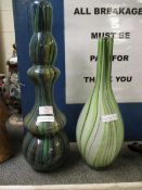 TWO GREEN GLASS VASES