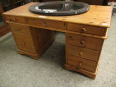 PINE TWIN PEDESTAL DESK WITH EIGHT DRAWERS WITH TURNED KNOB HANDLES