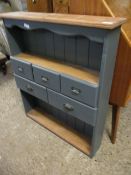 GOOD QUALITY PINE AND PAINTED WALL SHELF WITH FIVE DRAWERS WITH PANELLED BACK