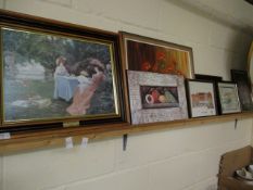 GROUP OF MIXED PRINTS, PICTURES, FLORAL OIL ON BOARD ETC