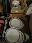 TWO BOXES OF MIXED PYREX DISHES, PLATES ETC