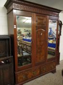 EDWARDIAN WALNUT WARDROBE WITH TWO MIRRORED DOORS WITH TWO DRAWER BASE WITH PANELLED DETAIL