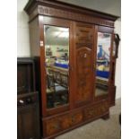 EDWARDIAN WALNUT WARDROBE WITH TWO MIRRORED DOORS WITH TWO DRAWER BASE WITH PANELLED DETAIL