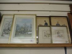 PAIR OF VICTORIAN PRINTS OF A MOTHER AND CHILD, PAIR OF OAK FRAMED PRINTS OF HORSES AND TWO