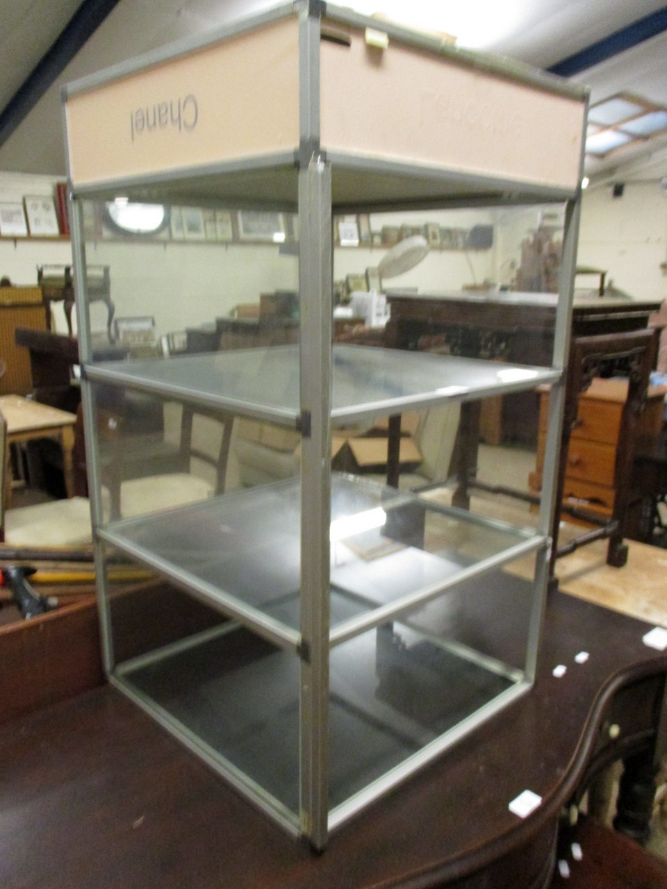 ALUMINIUM FRAMED DISPLAY CABINET WITH TWO FIXED SHELVES