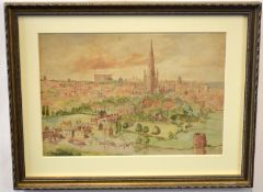 A H Mottram (20th century)^ View of Norwich^ watercolour^ signed and dated 1938 lower left^ 17 x