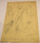 Tom W Armes (1894-1963)^ Nude vignettes^ pencil drawing^ signed lower right^ 46 x 34cm^ together