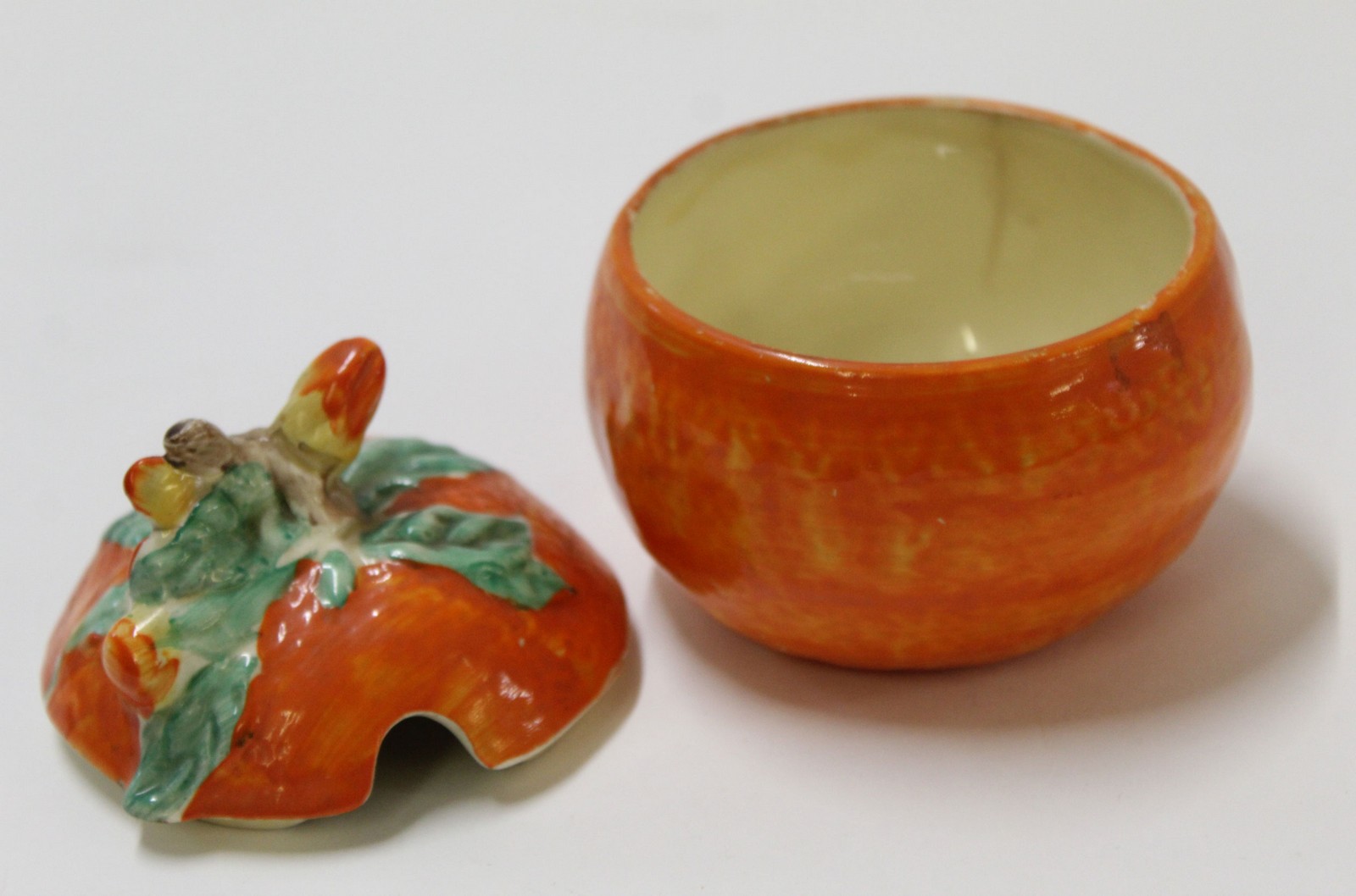 Clarice Cliff jam pot and cover^ naturalistically modelled as an orange with cover^ Clarice Cliff - Image 6 of 8