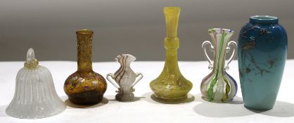 Group of 19th century/20th century coloured glass wares including a vase with silver decoration