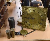 Brass longcase clock face and movement^ Cleaveland Salter of Crediton^ 27.5cm wide