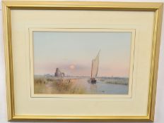 Peter Metcalf (1944-2004)^ Wherry passing St Benet~s Abbey^ watercolour^ signed lower left^ 25 x