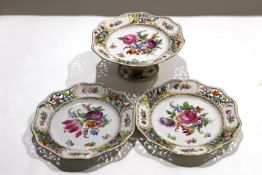 Two Dresden porcelain plates with a floral design^ within reticulated borders and a further matching