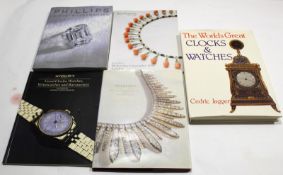 Collection of various antique reference books including clocks and watches etc