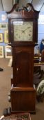 Oak and mahogany longcase clock^ W M Mills of Gloucester^ square dial with painted spandrels^