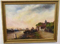 James J Allen (contemporary)^ Harbour scene^ oil on board^ signed lower right^ 44 x 59cm