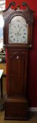 Longcase clock^ the oak case with swan neck pediment^ arched dial^ the arch painted with a