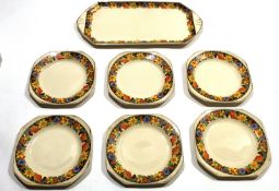1930s Art Deco sandwich set^ comprising a sandwich plate and six matching side plates (7)